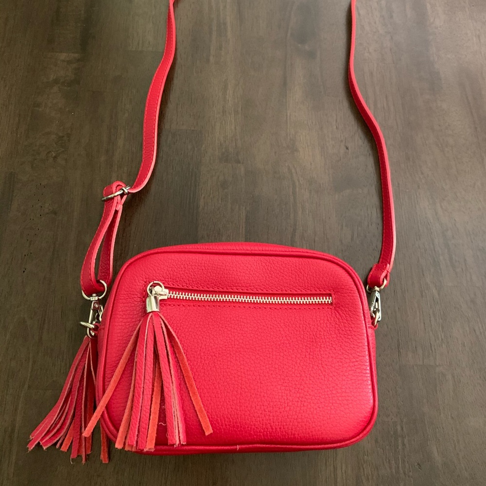Red Leather Crossbody Bag with Strap